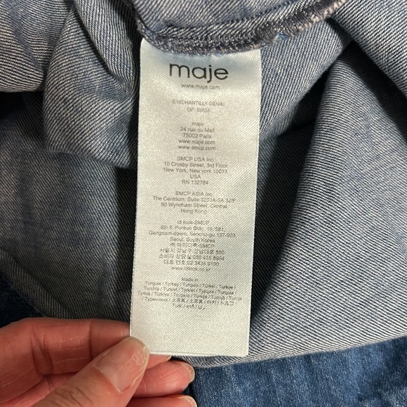 MAJE Denim Long Sleeve Pearl Button Front Top Shirt Jacket Womens Sz 2 Medium - Picture 10 of 14